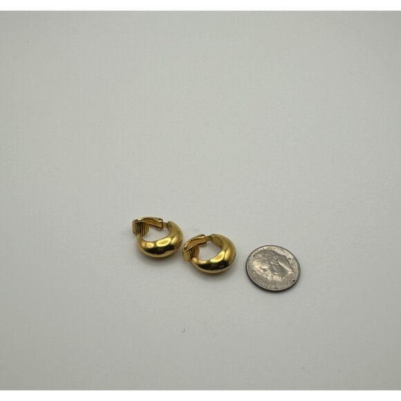 Trifari Yellow Gold Plated Classic Huggie Hoop Earrings Dainty Clip On - Picture 6 of 6